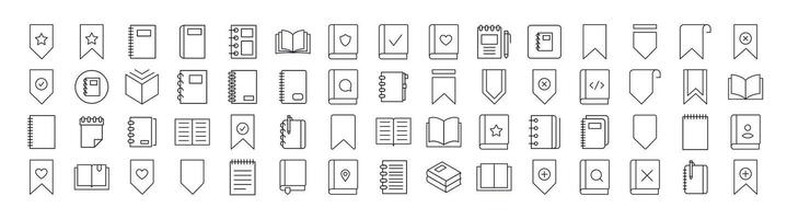 Bundle of Book, Bookmark, Diary Related Line Icons. Outline Signs for Graphic and Web Design, Apps, Adverts, Various Cards vector