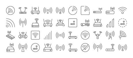 Bundle of WiFi and Router Related Line Icons. Outline Signs for Graphic and Web Design, Apps, Adverts, Various Cards vector