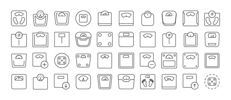 paquete de piso escala relacionado línea iconos contorno señales para gráfico y web diseño, aplicaciones, anuncios, varios tarjetas vector