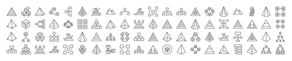 Set of Pyramid, Hierarchy, Cubes Related Line Icons. Outline Signs for Graphic and Web Design, Apps, Adverts, Various Cards vector
