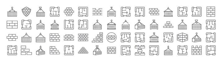 Brick Walls, Floor Plan, Building Line Icon Pack. Outline Signs for Graphic and Web Design, Apps, Adverts, Various Cards vector