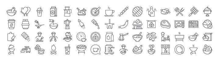 Bundle of Kitchen, Food, Barbeque Related Line Icons. Outline Signs for Graphic and Web Design, Apps, Adverts, Various Cards vector