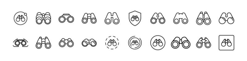 Pack of Binocular Related Line Icons. Outline Signs for Graphic and Web Design, Apps, Adverts, Various Cards vector