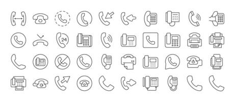 Bundle of Vintage Phone Related Line Icons. Outline Signs for Graphic and Web Design, Apps, Adverts, Various Cards vector