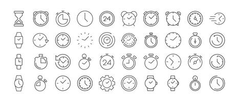 Collection of Clock, Smart Watch, Alarm Clock, Timer Related Line Icons. Outline Signs for Graphic and Web Design, Apps, Adverts, Various Cards vector