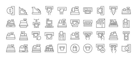 Money Line Icon Collection. Cash Register and Receipt Outline Signs for Graphic and Web Design, Apps, Adverts, Various Cards vector