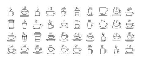Bundle of Beverage Related Line Icons. Cup Outline Signs for Graphic and Web Design, Apps, Adverts, Various Cards vector