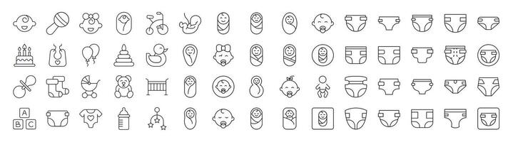 Collection of Family, Baby, Diapers Related Line Icons. Outline Signs for Graphic and Web Design, Apps, Adverts, Various Cards vector