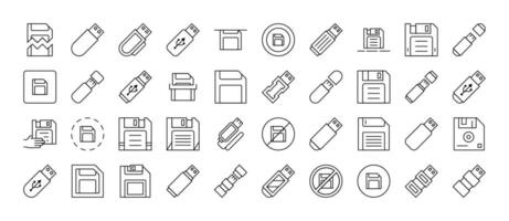 Pack of Flash Card Related Line Icons. Outline Signs for Graphic and Web Design, Apps, Adverts, Various Cards vector