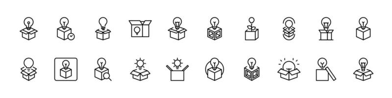 Light Bulb in Box Line Icon Collection. Outline Signs for Graphic and Web Design, Apps, Adverts, Various Cards vector