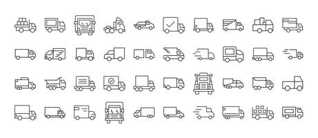Set of Van and Truck Related Line Icons. Outline Signs for Graphic and Web Design, Apps, Adverts, Various Cards vector