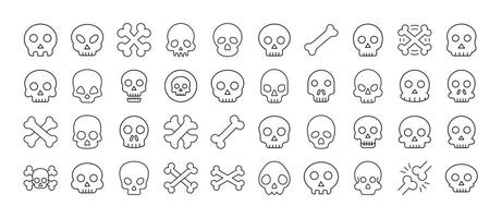 Bundle of Skull Related Line Icons. Outline Signs for Graphic and Web Design, Apps, Adverts, Various Cards vector