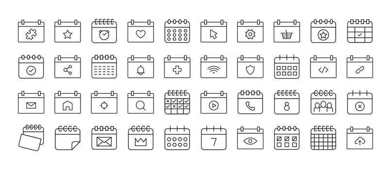 Bundle of Calendar Related Line Icons. Outline Signs for Graphic and Web Design, Apps, Adverts, Various Cards vector