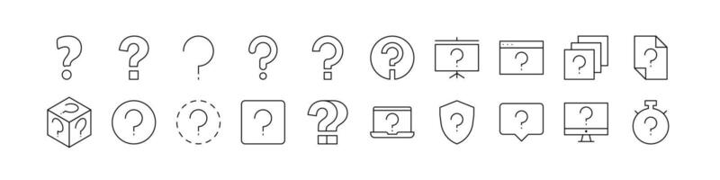 Collection of Question Related Line Icons. Outline Signs for Graphic and Web Design, Apps, Adverts, Various Cards vector