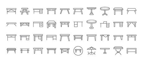 Table Line Icons Collection. Outline Signs for Graphic and Web Design, Apps, Adverts, Various Cards vector