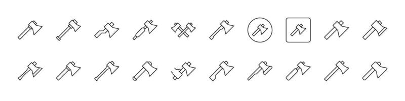 Pack of Firewood chopping Related Line Icons. Axe Outline Signs for Graphic and Web Design, Apps, Adverts, Various Cards vector