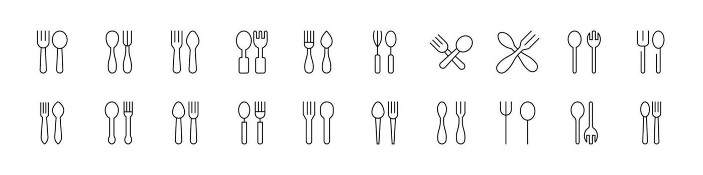 Fork and Spoon Outline Simple Linear Image Collection. Editable Stroke. Perfect for Web Sites, Books, Cards, Apps vector