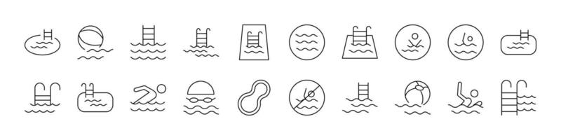 Swimming Pool Line Icon Set. Minimalistic Linear Pictogram for Web and Graphic Design, Apps, Banners, Social Network and Cards vector