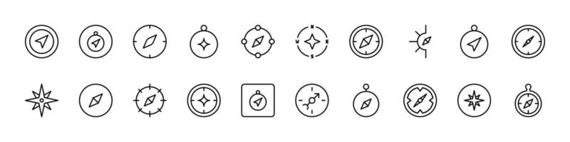 Compass Line Icon Pack. Minimalistic Linear Pictogram for Web and Graphic Design, Apps, Banners, Social Network and Cards vector