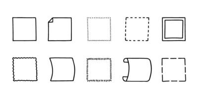 Square frames for note text, hand drawn doodle line set. Scribble quadratic shape. Highlight and underline text box decorative. Drawn black line sketch border. isolated illustration vector