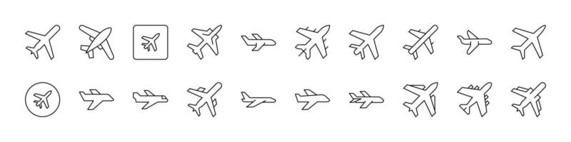 Aviation Collection of Plane Related Line Icons. Aircraft Outline Signs for Graphic and Web Design, Apps, Adverts, Various Cards vector