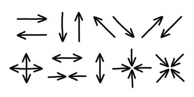 Arrow set line hand drawn icon. Doodle arrows signs vertical, horizontal and diagonal view. illustration vector