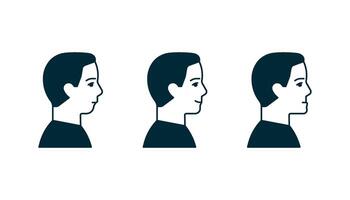 Bite normal jaw and malocclusion, face man in profile set. Dental problem. Wrong bite, lower jaw extended forward and retracted. Bite correction. illustration vector
