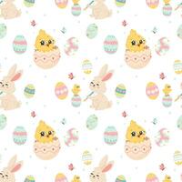 Seamless Pattern with Easter Bunnies and Eggs vector