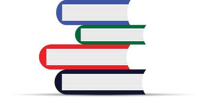 Isometric view of a stack of colorful books with bookmarks placed on of a black e reader, representing the concept of digital library and ebooks vector