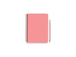 notebook with pincel. Square format. Pink cover. Kraft paper or cardboard. Shiny metal binder clip. Mockup of a small book, diary, notepad. Copybook, sheets of paper with black binder vector