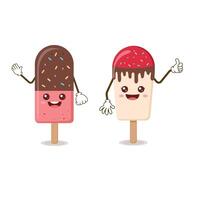 two ice cream pops with faces and hands vector