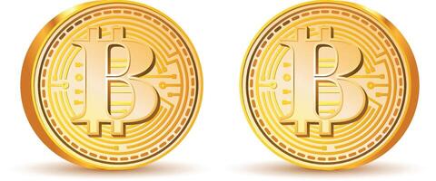 Golden Bitcoin Cryptocurrency Concept with Floating Coins and Digital Technology white Background, Blockchain and Digital Asset Investment, illustration vector