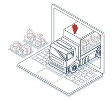 Express truck delivery from online orders, with GPS tracking via application, for fast delivery to homes and offices. vector