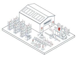Smart warehouse automation integrates robotic systems and AGVs vector