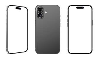 Realistic mobile phone front back side view mockup template. Black frame smartphone blank display user interface illustration vector