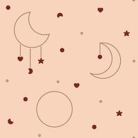 Boho baby seamless pattern with moon heart star crescent. vector