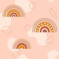 Kid boho seamless pattern with rainbows simple forms and lines spots. vector