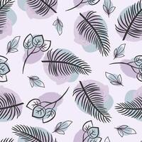 Violet floral seamless pattern , eucalyptus line art leaves for textile vector