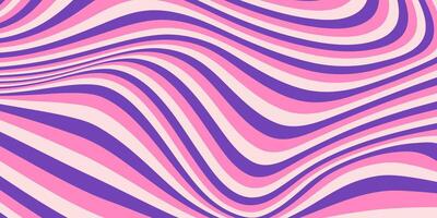 Abstract horizontal background with dynamic waves. Trendy illustration in style retro 60s, 70s. Pink and purple colors vector