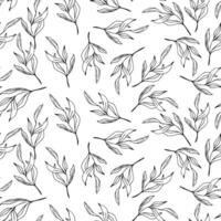 Floral greenery hand drawn seamless pattern with small line art leaves Perfect for background, textile, or wrapping paper A delicate, repeating pattern Minimalist and elegant aesthetic vector