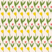 Seamless pattern with vertical tulip flowers on a beige background. Cute floral minimal print. vector