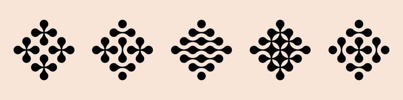 Set black metaballs isolated on a beige background. Modern contemporary geometric shapes and elements vector