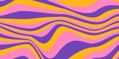 Abstract horizontal background with dynamic waves. Trendy illustration in style retro 60s, 70s. Pink, yellow and purple colors vector