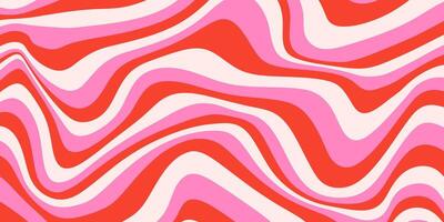 Abstract horizontal background with dynamic waves. Trendy illustration in style retro 60s, 70s.Pink and red colors vector