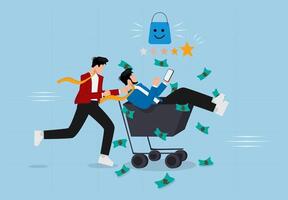Teamwork and Financial Success with Business Characters, Collaboration, E-commerce Strategy, and Digital Profit. vector