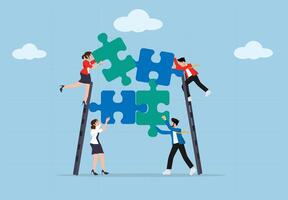 Teamwork and Business Collaboration Concept. Corporate Partnership, Problem Solving, and Success Strategy. vector