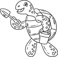 Turtle with a Shovel and Bucket Isolated Coloring vector
