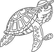 Turtle with Hat and Popsicle Isolated Coloring vector