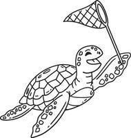 Turtle with an Insect Net Isolated Coloring Page vector