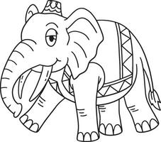 Elephant with Cap and Vest Isolated Coloring Page vector